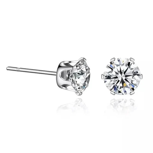 18K Gold Ear Bone Buckle Stainless Steel 6-Prong Zirconia Stud Earrings DailySale