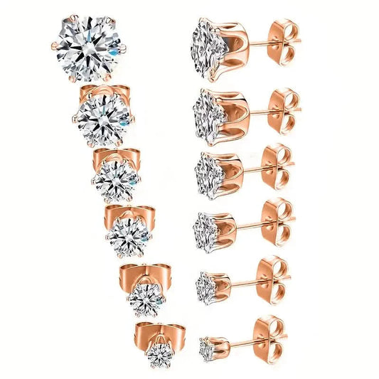 18K Gold Ear Bone Buckle Stainless Steel 6-Prong Zirconia Stud Earrings DailySale