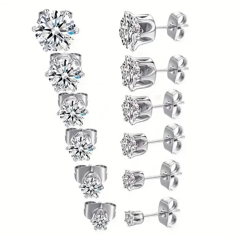 18K Gold Ear Bone Buckle Stainless Steel 6-Prong Zirconia Stud Earrings DailySale