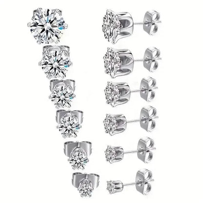 18K Gold Ear Bone Buckle Stainless Steel 6-Prong Zirconia Stud Earrings DailySale