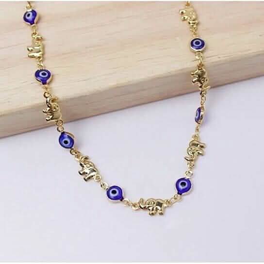 18k Gold Plated Elephant Blue Evil Eye Anklet DailySale
