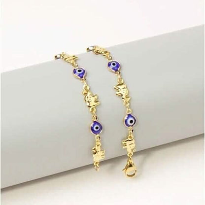 18k Gold Plated Elephant Blue Evil Eye Anklet DailySale
