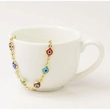 18k Gold Plated Evil Eye Anklet Multi Color Crystal DailySale