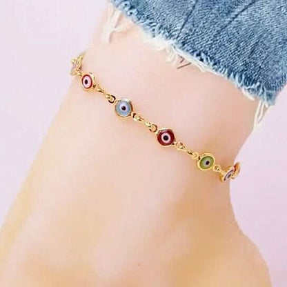 18k Gold Plated Evil Eye Anklet Multi Color Crystal DailySale
