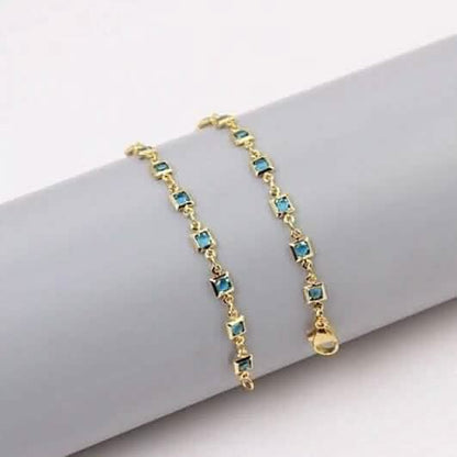 18K Gold Plated Light Blue Crystal Square Ankle Bracelet DailySale