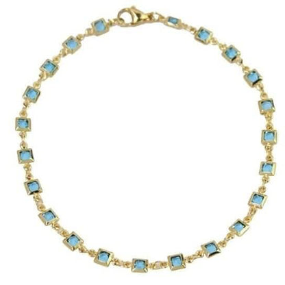 18K Gold Plated Light Blue Crystal Square Ankle Bracelet DailySale