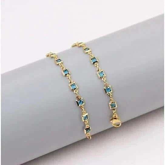 18k Gold Plated Light Blue Crystal Square Ankle Bracelet DailySale