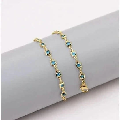 18k Gold Plated Light Blue Crystal Square Ankle Bracelet DailySale
