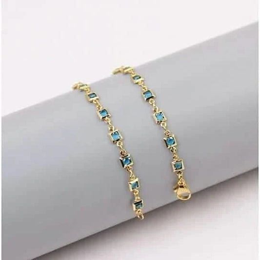 18k Gold Plated Light Blue Crystal Square Ankle Bracelet DailySale