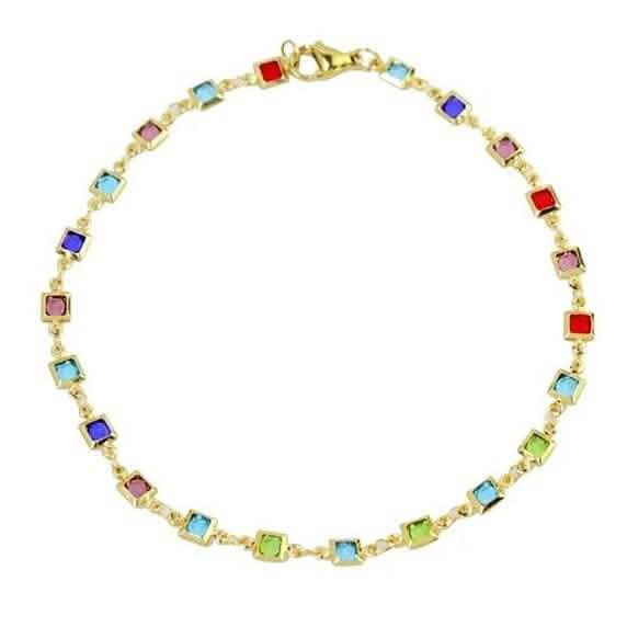 18K Gold Plated Light Multi Color Crystal Square Ankle Bracelet DailySale