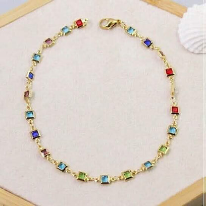 18K Gold Plated Light Multi Color Crystal Square Ankle Bracelet DailySale
