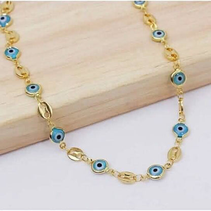 18k Gold Plated Mariner Light Blue Evil Eye Crystal Anklet DailySale