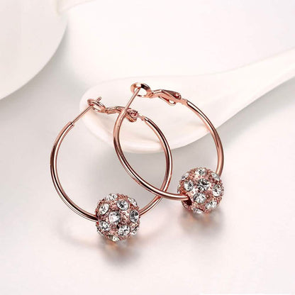18K Gold Plated Pave Ball Hoop Earring Swarovski Crystals DailySale