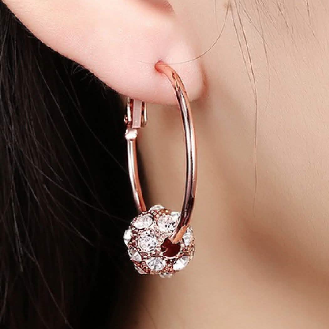 18K Gold Plated Pave Ball Hoop Earring Swarovski Crystals DailySale