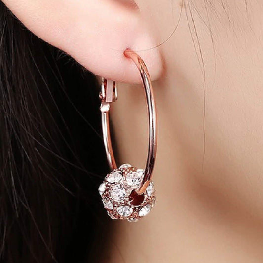 18K Gold Plated Pave Ball Hoop Earring Swarovski Crystals DailySale