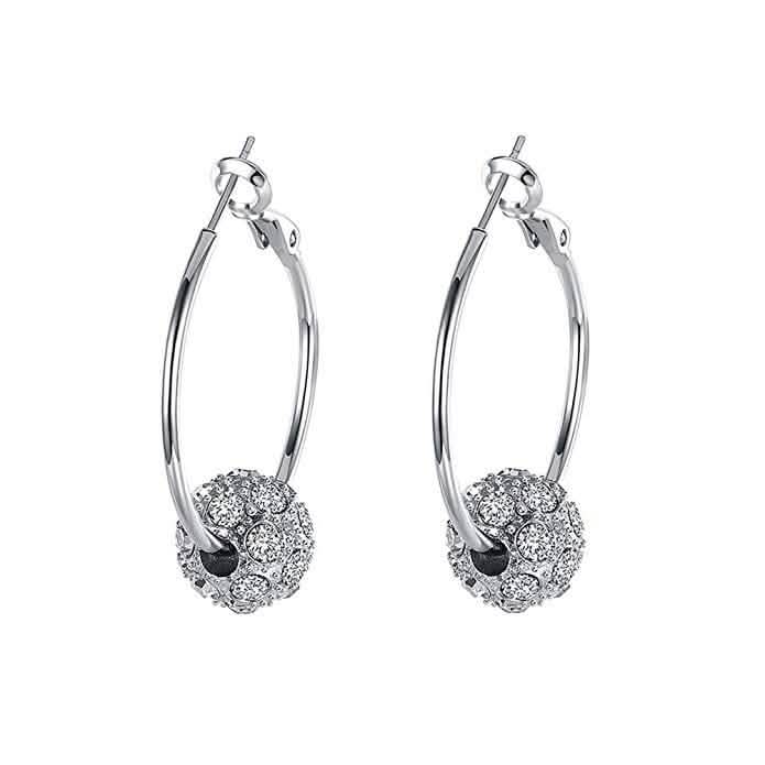 18K Gold Plated Pave Ball Hoop Earring Swarovski Crystals DailySale