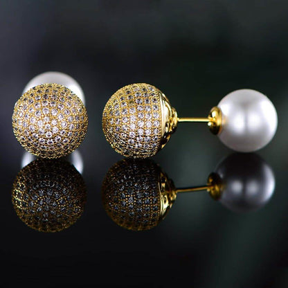 18K Gold Plated Pearl and Swarovski Crystal Ball Front-Back Earrings DailySale