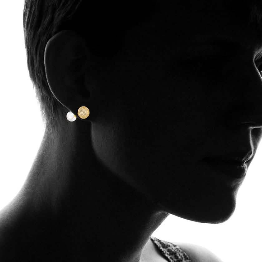 18K Gold Plated Pearl and Swarovski Crystal Ball Front-Back Earrings DailySale