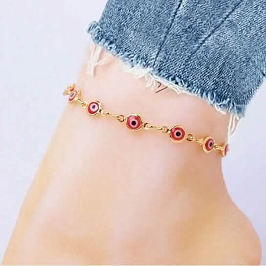 18k Gold Plated Red Evil Eye Anklet DailySale