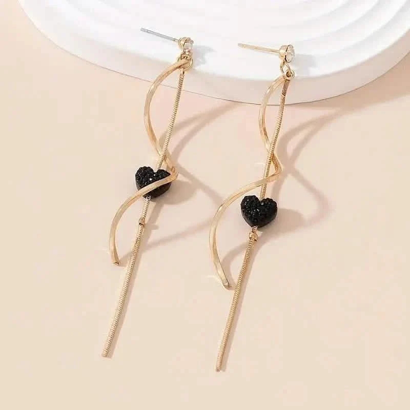 18K Gold Spiral Lines Heart Design Dangle Earrings DailySale
