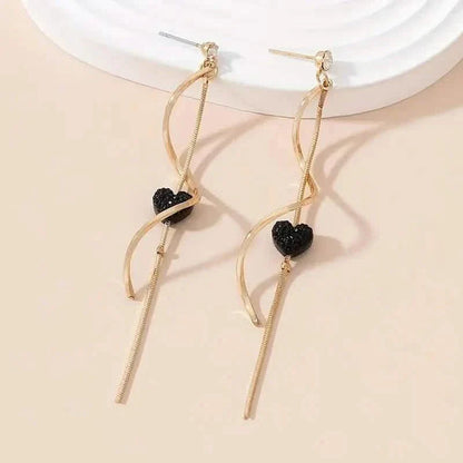 18K Gold Spiral Lines Heart Design Dangle Earrings DailySale