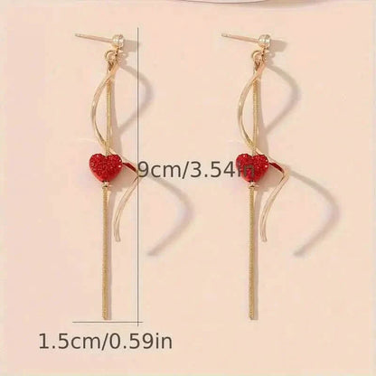18K Gold Spiral Lines Heart Design Dangle Earrings DailySale