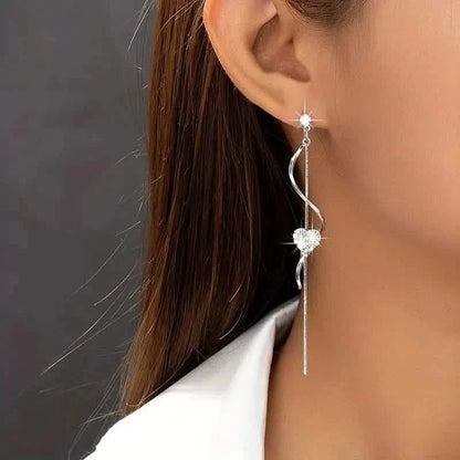 18K Gold Spiral Lines Heart Design Dangle Earrings DailySale