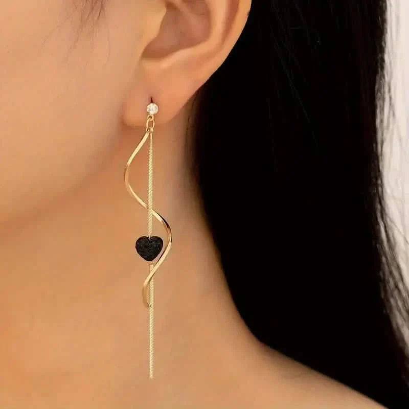 18K Gold Spiral Lines Heart Design Dangle Earrings DailySale