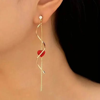 18K Gold Spiral Lines Heart Design Dangle Earrings DailySale