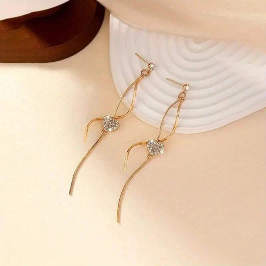 18K Gold Spiral Lines Heart Design Dangle Earrings DailySale