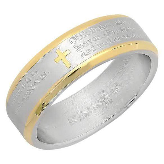 18K Gold-Plated Stainless Steel Unisex Two-Tone The Lord's Prayer Cross Band DailySale