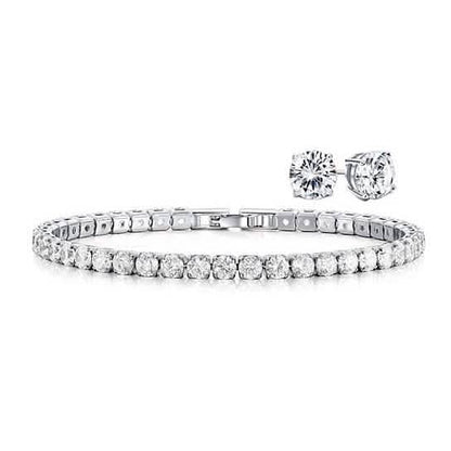 18K Gold Round Cut Tennis Bracelet and Studs Set DailySale