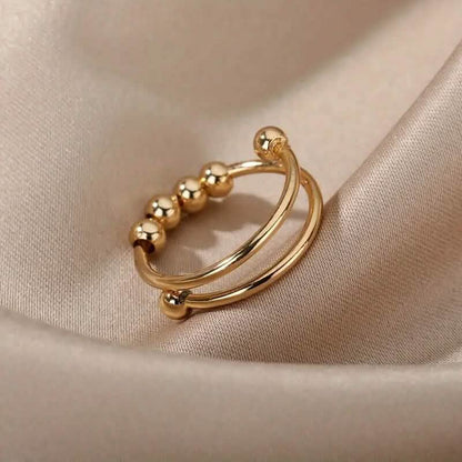 18K Gold Spinning Beads Anxiety Ring DailySale