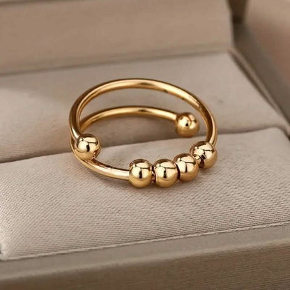 18K Gold Spinning Beads Anxiety Ring DailySale