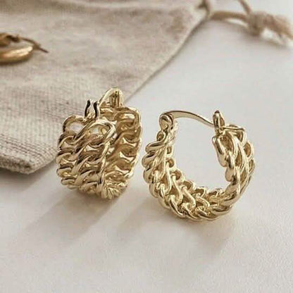 18K Gold Two-Row Chain Link Hoop Earrings DailySale