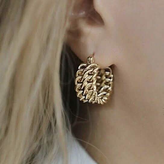 18K Gold Two-Row Chain Link Hoop Earrings DailySale