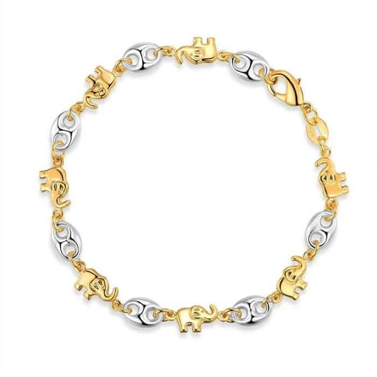 18K Gold Two-Tone Elephant Anklet 10" DailySale