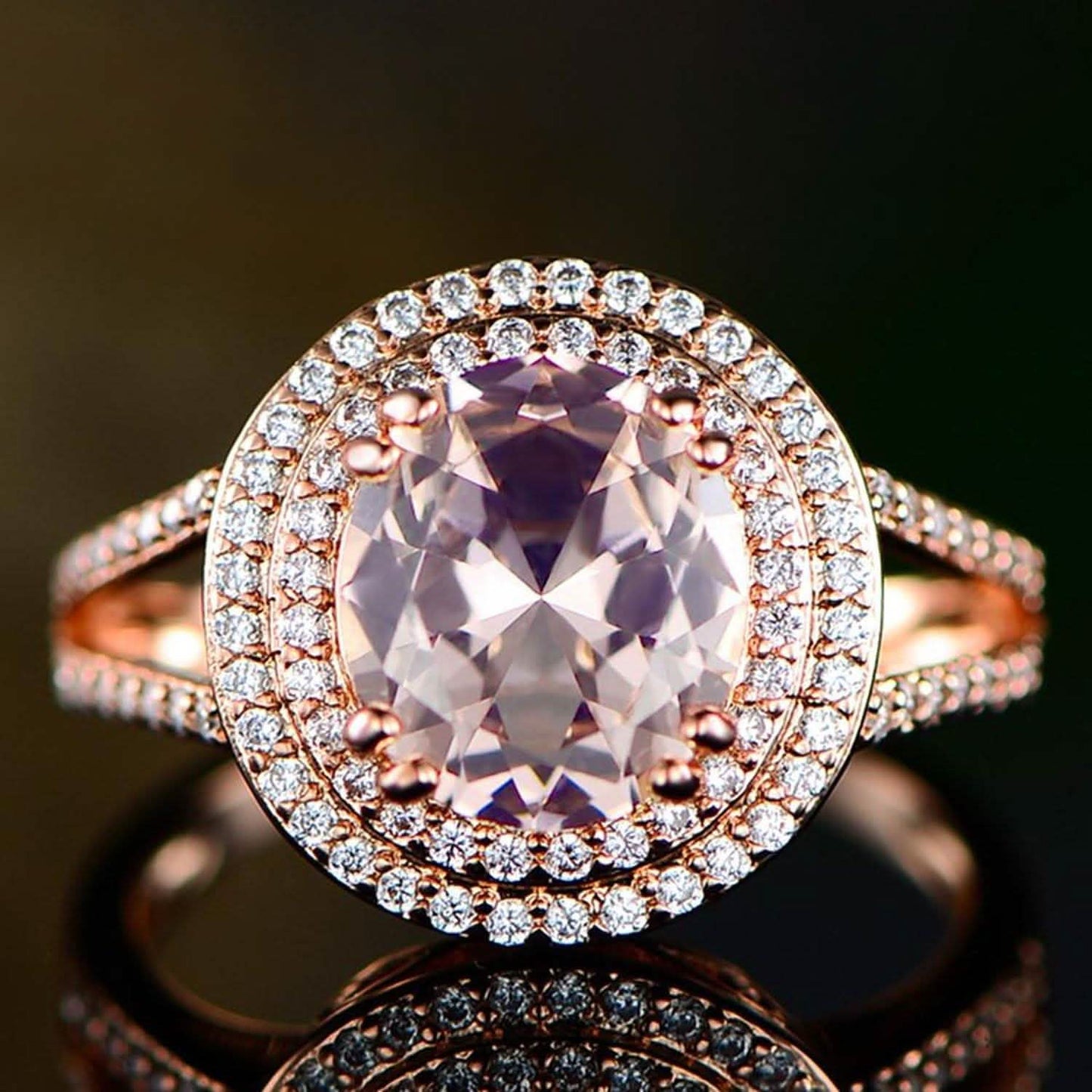 18K Rose Gold Oval-Cut Morganite Engagement Ring - Assorted Sizes DailySale