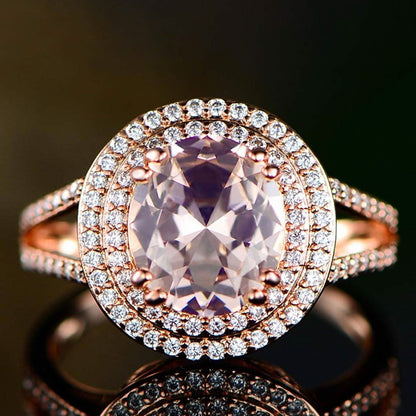 18K Rose Gold Oval-Cut Morganite Engagement Ring - Assorted Sizes DailySale