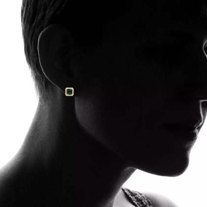 18K Rose Gold Over Sterling Silver Created Green Emerald Halo Studs by MUIBLU Gems DailySale