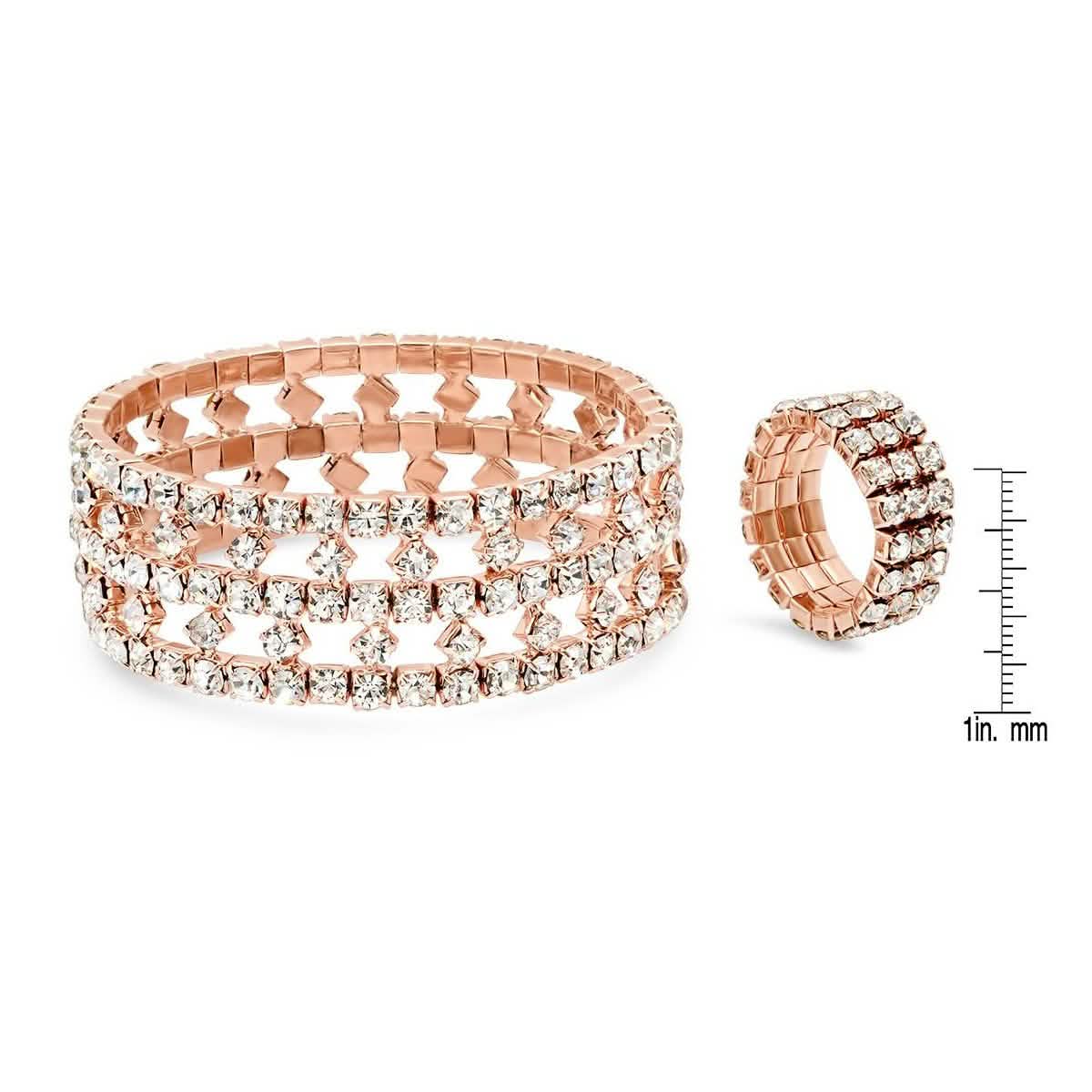 18k Rose Gold Plated Alloy Stretch Double Layered Bracelet and Ring Set DailySale
