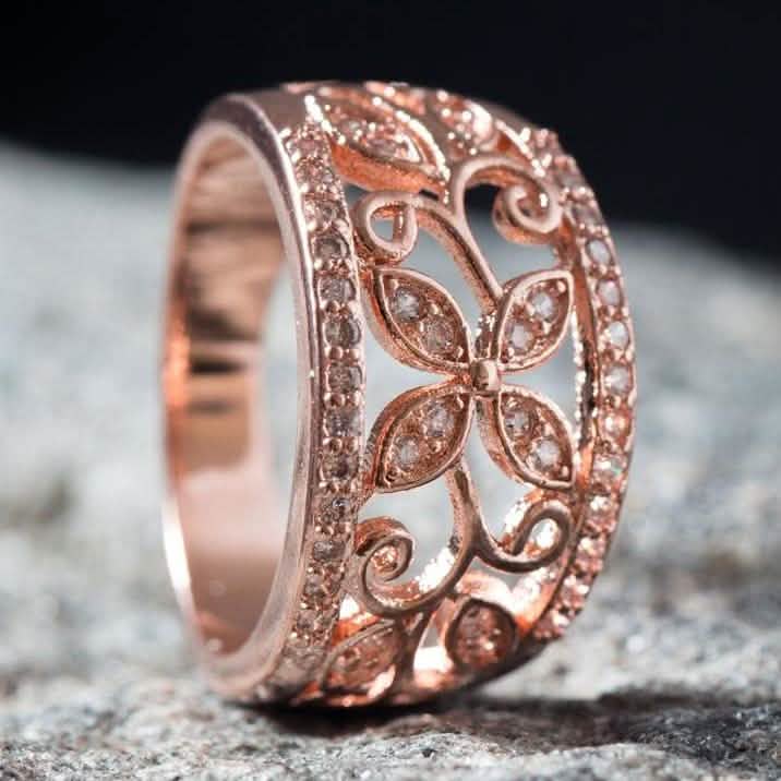 18K Rose Gold Plated Flower Filigree Ring made with Swarovski Elements DailySale