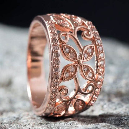 18K Rose Gold Plated Flower Filigree Ring made with Swarovski Elements DailySale