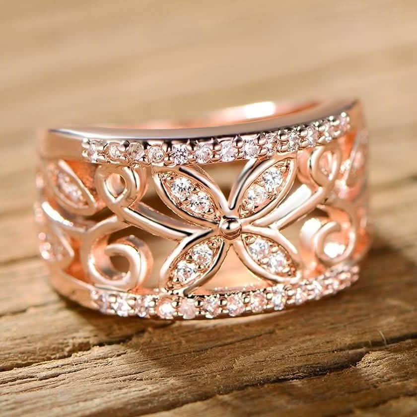 18K Rose Gold Plated Flower Filigree Ring made with Swarovski Elements DailySale