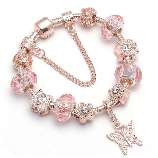 18K Rose Gold Plated Pink Crystal Butterfly Charm Bracelet w/ Swarovski Elements DailySale
