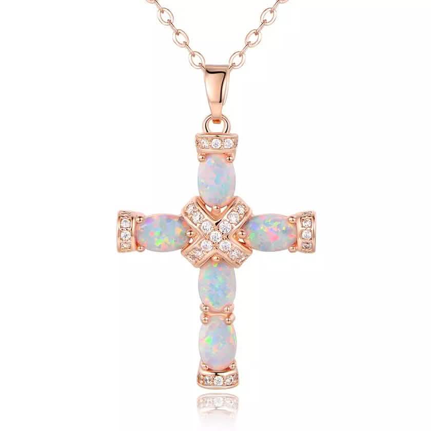 18K Rose Gold Plating & Fire Cross Pendant - Religious Jewelry DailySale
