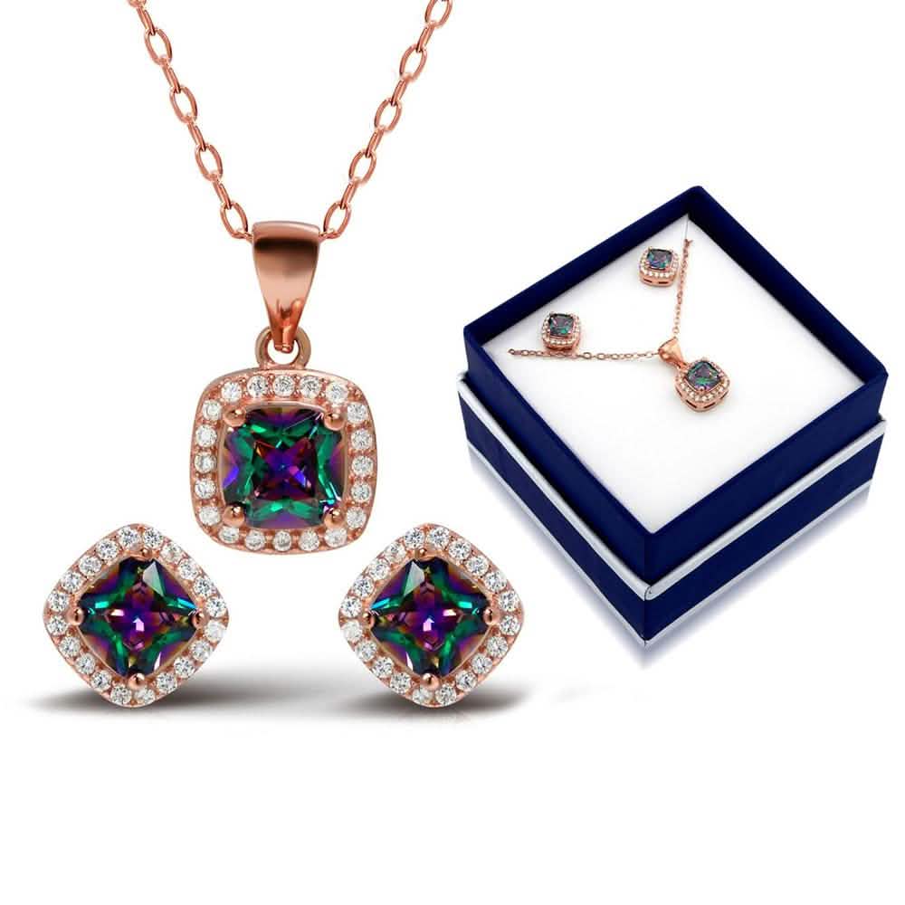 18K Rose Gold Sterling Silver Rainbow Necklace and Earrings DailySale