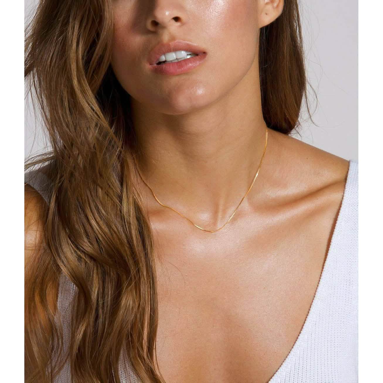 18K Solid Gold Box Chain Necklace Unisex DailySale