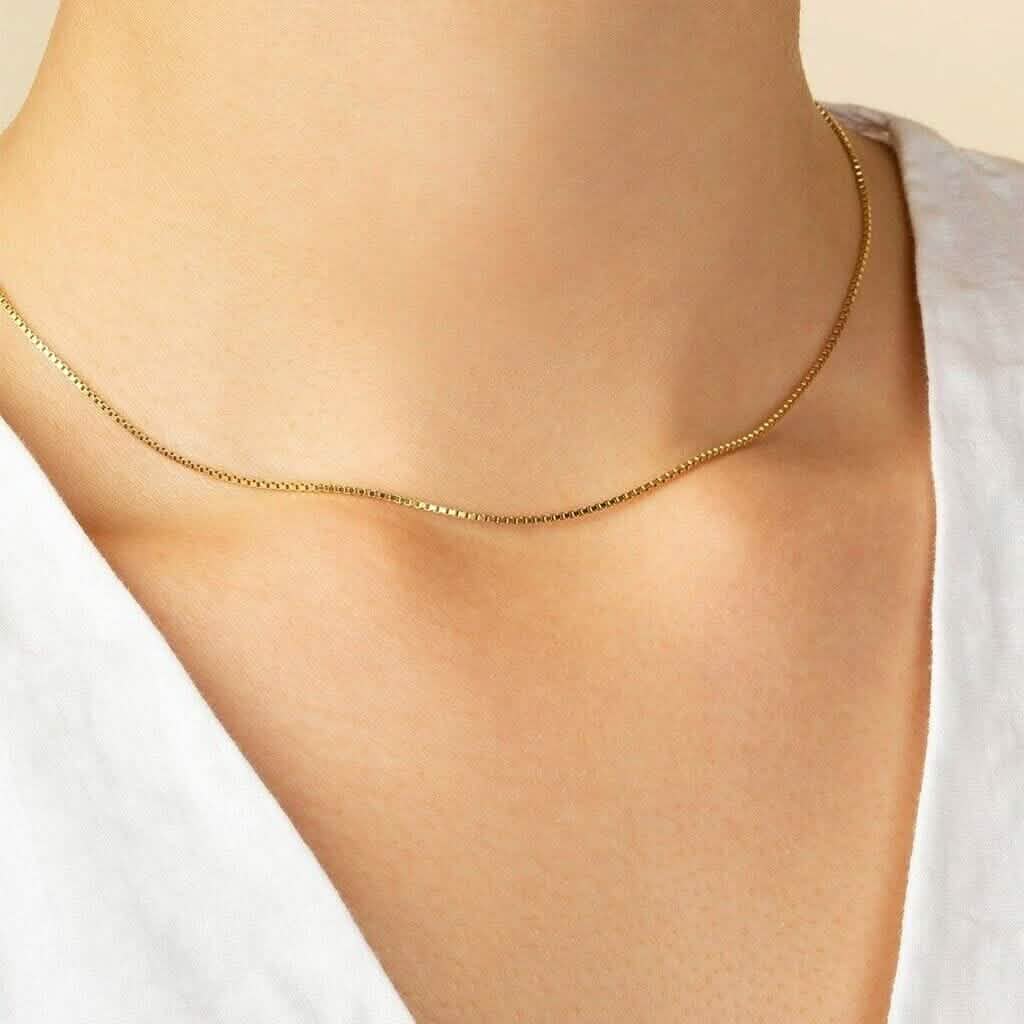18K Solid Gold Box Chain Necklace Unisex DailySale