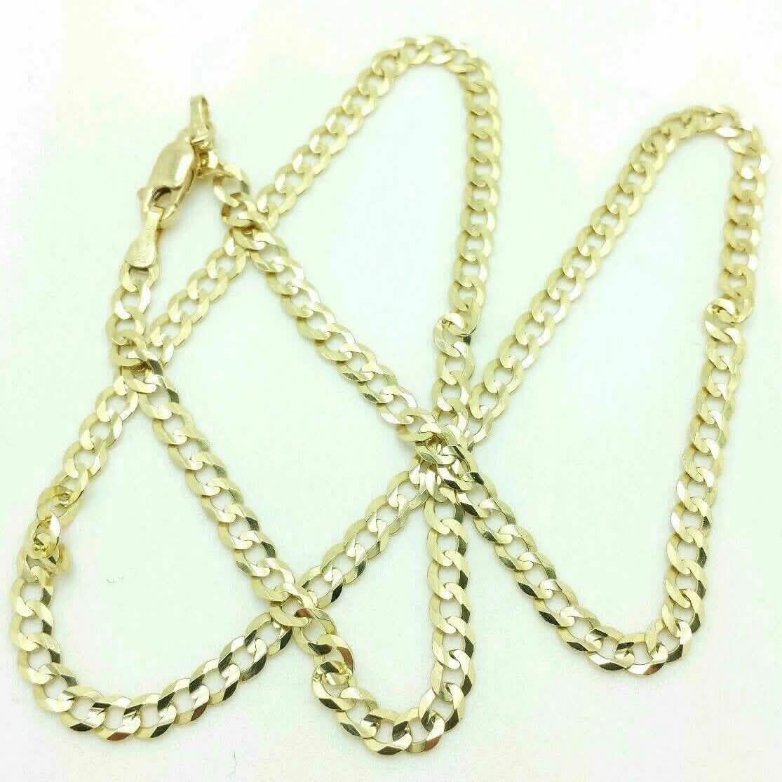 18K Solid Gold Cuban Chain Necklace Men Women 4mm DailySale
